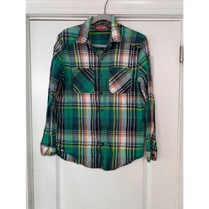 Mambo Australia Flannel Button down Shirt men's small green plaid cozy‎